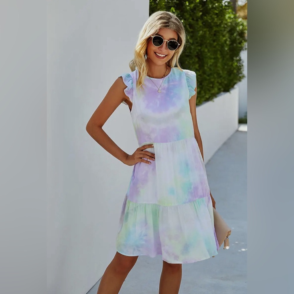 Passion of Essence Pastel Tie-Dye Midi Dress in Lavender, Mint & Pale Yellow
